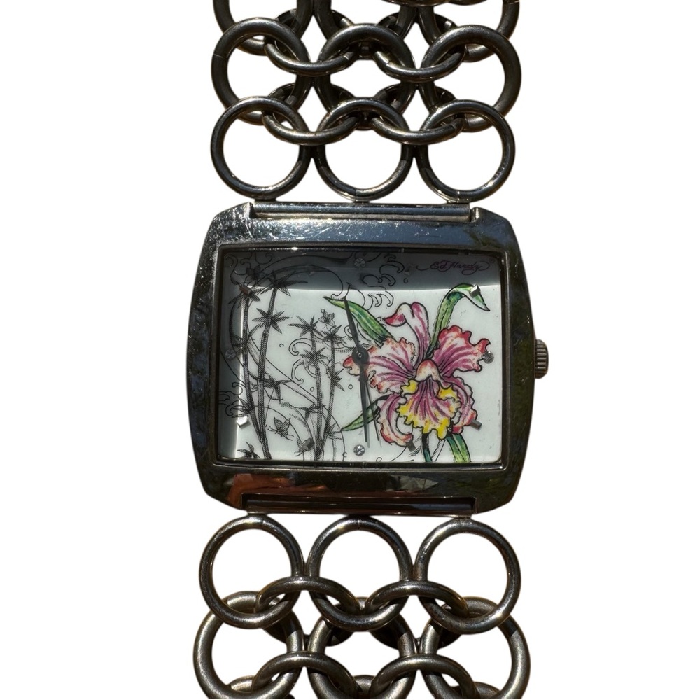 Vintage Ed Hardy by Christian Audigier Lynx Orchid Chainmail Watch - Picture 2 of 12